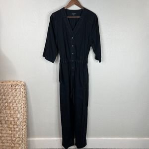 AllSaints Womens Jumpsuit Size US 8 Black‎ Short Sleeves Belted V Neck One Piece